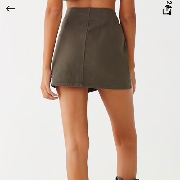 Button front olive green denim skirt - Picture 4 of 5